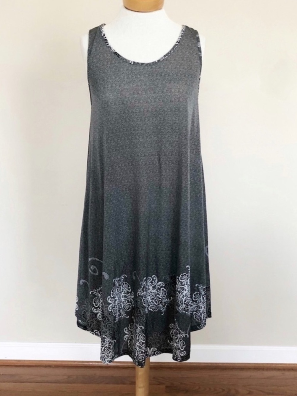 Style & Co Swing Dress A-Line Gray Sleeveless Midi Casual Flowy Stretch M